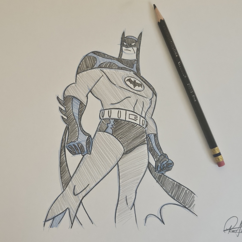 Batman Dark Knight DC Comics drawing/sketch WB animation hand made art signed - Picture 1 of 6